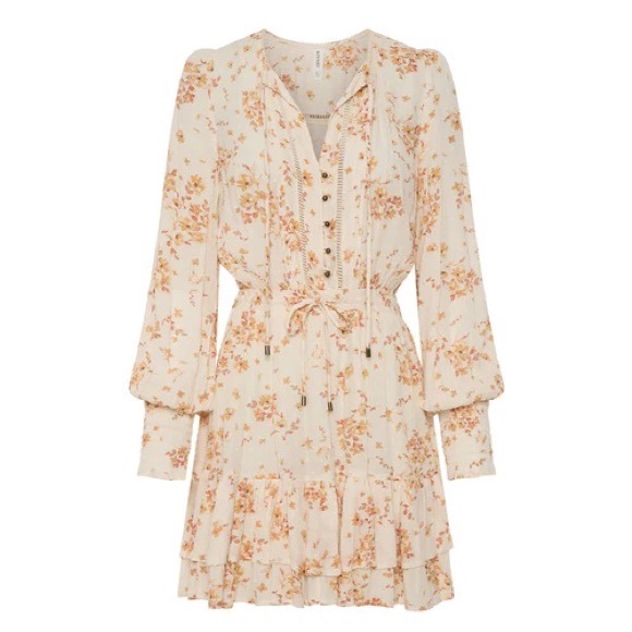 KIVARI Misha Cream Rust Ditsy Long Sleeve Mini Dress NWT - Picture 9 of 16